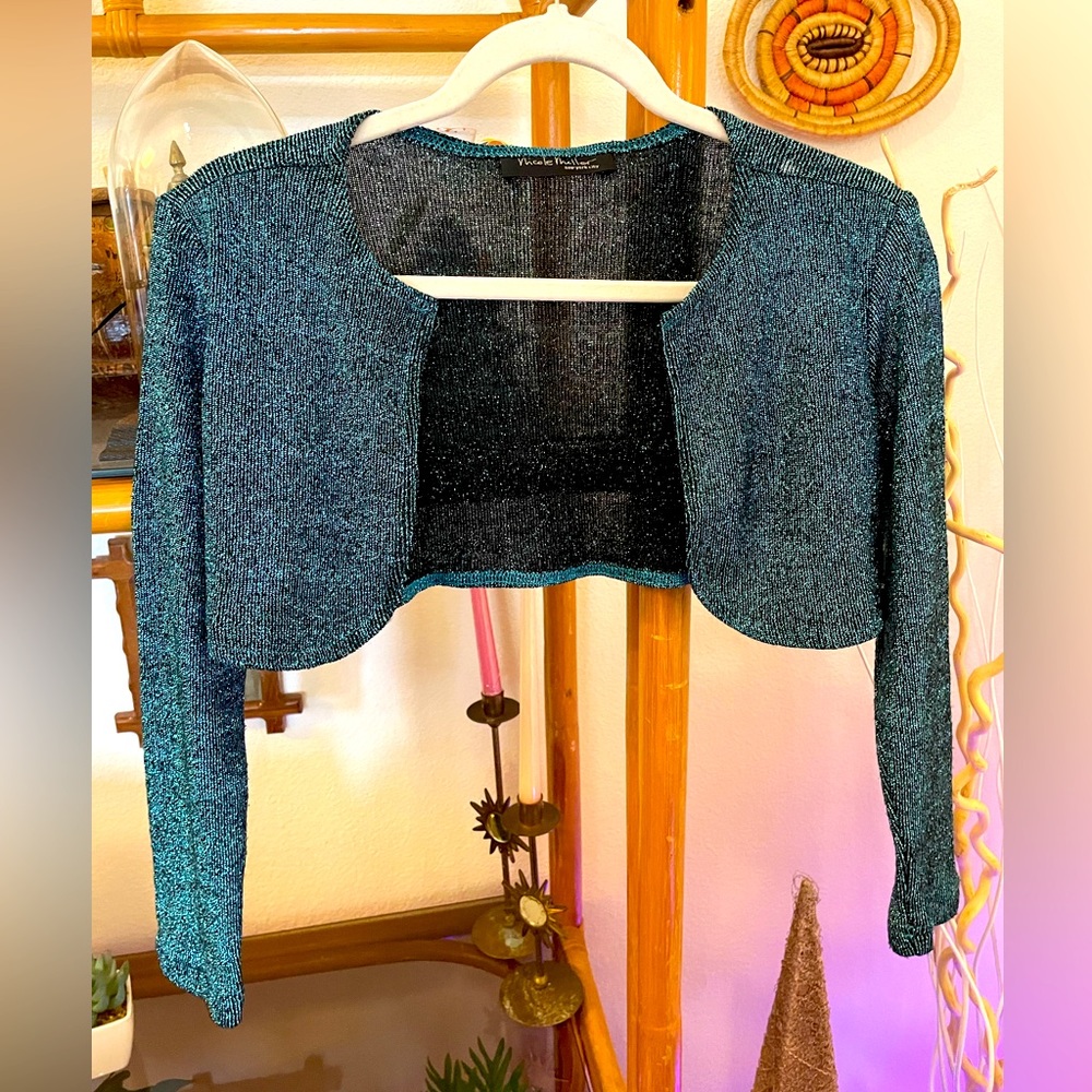 90s Nicole Miller Mini Cardigan Vintage Metallic Knit Cropped Sweater